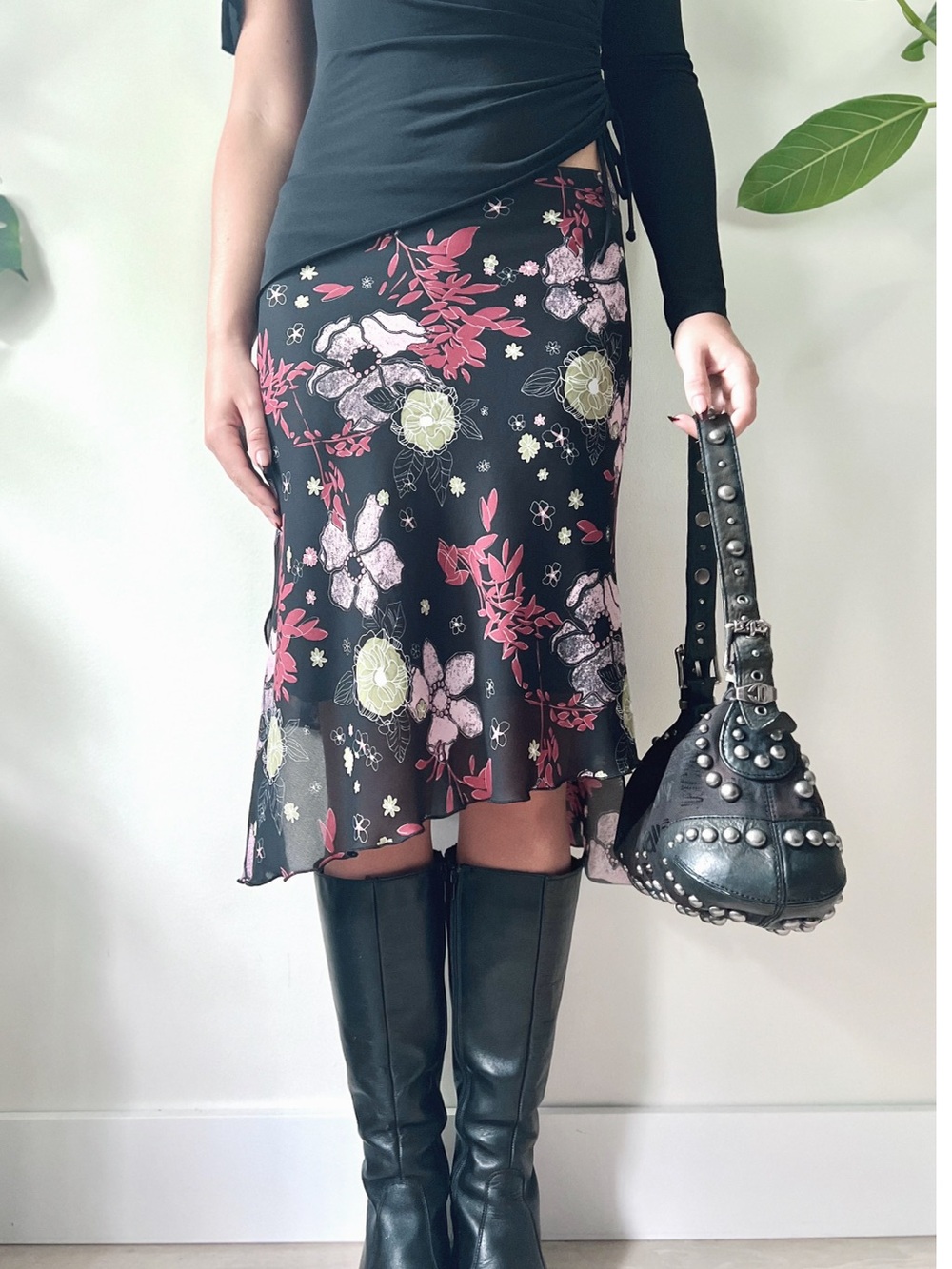 2003 Vintage VAMP | Floral Asymmetrical Midi Skirt